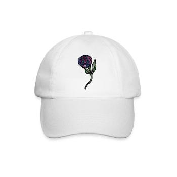 Blaues Rosen-Aquarell auf Schwarz - Baseballkappe - Weiß/Weiß - Vorne