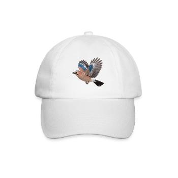 Eichelhäher im Flug – Waldvogel mit blauen Federn - Baseballkappe - Weiß/Weiß - Vorne