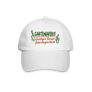Gartenarbeit Therapie – Lustiges Garten Shirt - Baseballkappe - Weiß/Weiß - Vorne