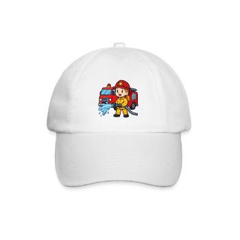 Feuerwehrmädchen mit Löschfahrzeug - Baseballkappe - Weiß/Weiß - Vorne