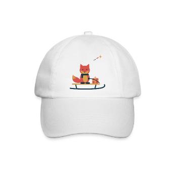 Fuchs auf dem Sternenschlitten – Wintermotiv - Baseballkappe - Weiß/Weiß - Vorne