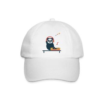 Panda am Plattenspieler – gemütliche Vinylpause - Baseballkappe - Weiß/Weiß - Vorne