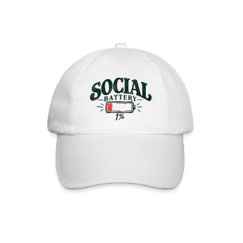 Social Battery 1% – Low Social Energy - Baseballkappe - Weiß/Weiß - Vorne