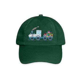 Kinderzug Eisenbahn mit Anhänger weiß - Baseballkappe - Flaschengrün - Vorne
