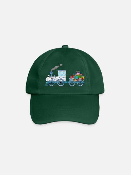 Kinderzug Eisenbahn mit Anhänger weiß - Baseballkappe - Flaschengrün
