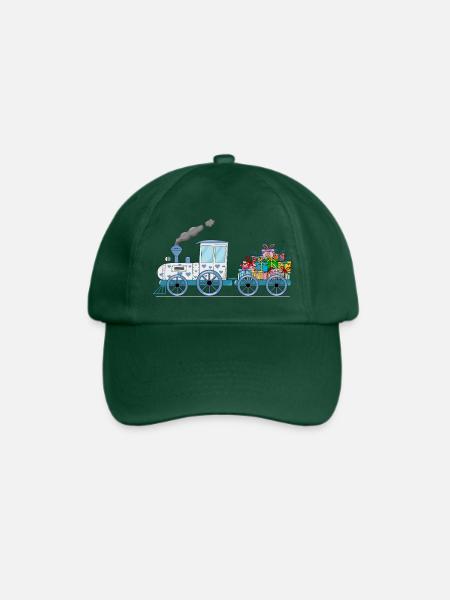 Kinderzug Eisenbahn mit Anhänger weiß - Baseballkappe - Flaschengrün