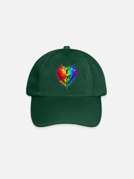 Regenbogenherz mit Pflaster - Baseballkappe - Flaschengrün
