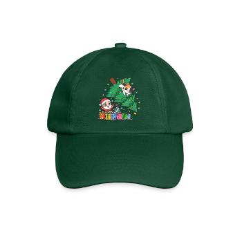 Weihnachtskatze zwischen Baum und Geschenken - Baseballkappe - Flaschengrün - Vorne