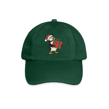 Weihnachts-Papageitaucher mit einem Geschenk - Baseballkappe - Flaschengrün - Vorne