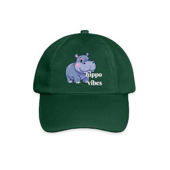 Hippo Vibes: Niedlicher Cartoon-Hippo - Baseballkappe - Flaschengrün - Vorne
