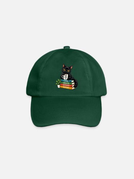 Nerdy Katze mit Kaffee und Büchern - Baseballkappe - Flaschengrün