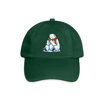 Eisbär mit Kaffeetassee - Teebecher - Baseballkappe - Flaschengrün - Vorne