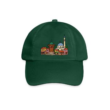 Sarajevo Skyline im bunten Wachsmalstil - Baseballkappe - Flaschengrün - Vorne