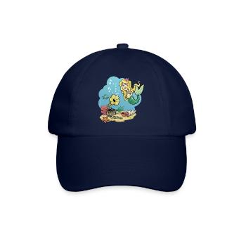 Meerjungfrau mit Grammophone, Unterwasserwelt - Baseballkappe - Blau/Blau - Vorne