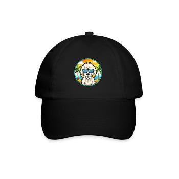 Hungarian Kuvasz Dog Breed Cartoon Sunglass Beach - Baseball Cap - black/black - Front