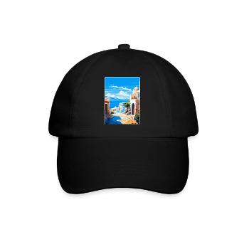 Kos Griechenland Vintage Reise Poster Souvenir Souvenir - Baseballkappe - Schwarz/Schwarz - Vorne