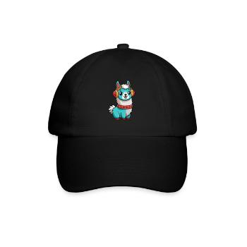 Lama Lustige Zeichentrickfigur Kopfhörer Musik - Baseballkappe - Schwarz/Schwarz - Vorne