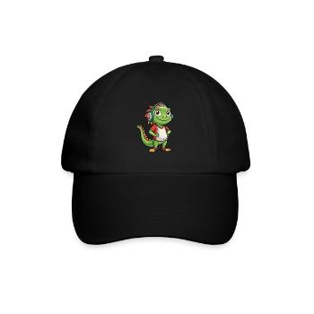 Leguan Lustige Zeichentrickfigur Kopfhörer Musik - Baseballkappe - Schwarz/Schwarz - Vorne