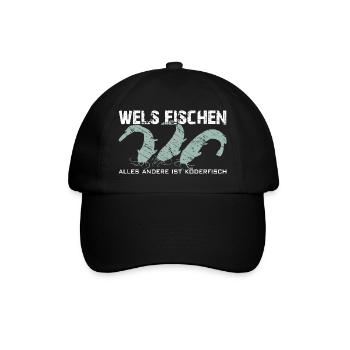 Wels angeln Waller fischen Team Waller - Baseballkappe - Schwarz/Schwarz - Vorne