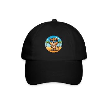Liger Hybrid Lion Tiger Cat Breed Cartoon Beach - Baseball Cap - black/black - Front