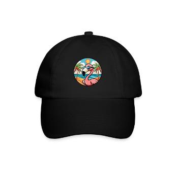 Flamingo Funny Cartoon Summer Beach Sunglasses - Baseball Cap - black/black - Front