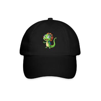 Eidechse Lustige Zeichentrickfigur Kopfhörer Musik - Baseballkappe - Schwarz/Schwarz - Vorne