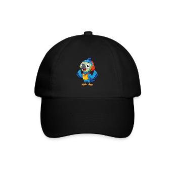 Papagei Lustige Zeichentrickfigur Kopfhörer Musik - Baseballkappe - Schwarz/Schwarz - Vorne