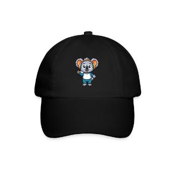 Koala Lustige Cartoon Figur Kopfhörer Musik - Baseballkappe - Schwarz/Schwarz - Vorne