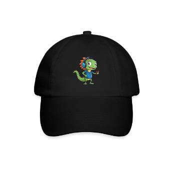 Eidechse Lustige Zeichentrickfigur Kopfhörer Musik - Baseballkappe - Schwarz/Schwarz - Vorne