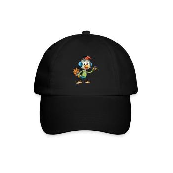 Strauß Lustige Cartoon Figur Kopfhörer Musik - Baseballkappe - Schwarz/Schwarz - Vorne