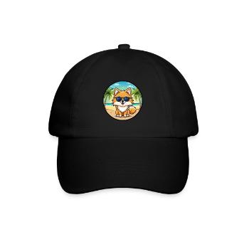 Pommerscher Deutscher Spitz Hunderasse Cartoon Beach - Baseballkappe - Schwarz/Schwarz - Vorne
