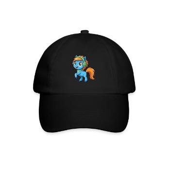 Pony Lustige Zeichentrickfigur Kopfhörer Musik - Baseballkappe - Schwarz/Schwarz - Vorne