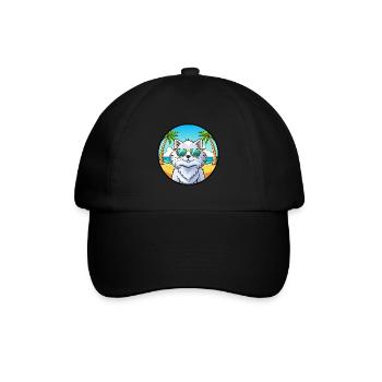 Weiße Langhaarkatze Persische Katzenrasse Cartoon Strand - Baseballkappe - Schwarz/Schwarz - Vorne
