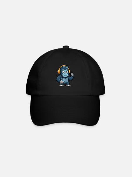 Gorille Funny Cartoon Character Musique de casque - Casquette classique - noir/noir