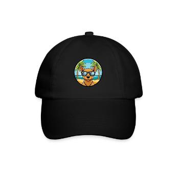 Peruanische haarlose Hunderasse Cartoon Sonnenbrille Strand - Baseballkappe - Schwarz/Schwarz - Vorne