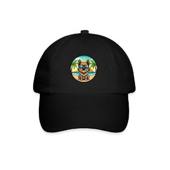 Black Tan Dog Breed Cartoon Sunglasses Beach - Baseball Cap - black/black - Front
