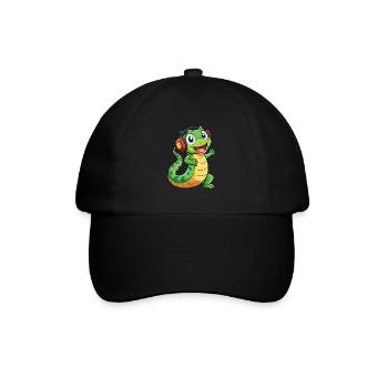 Schlange Lustige Zeichentrickfigur Kopfhörer Musik - Baseballkappe - Schwarz/Schwarz - Vorne