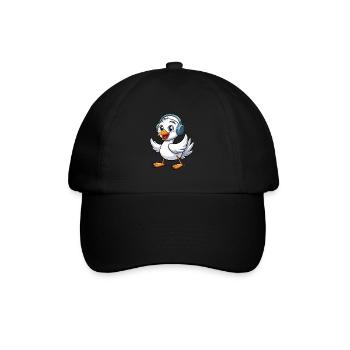 Swan Funny Cartoon Character Headphone Music - Baseball Cap - black/black - Front