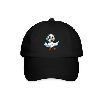 Schwan Lustige Zeichentrickfigur Kopfhörer Musik - Baseballkappe - Schwarz/Schwarz - Vorne