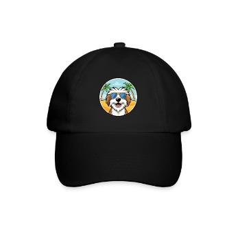 Tibetan Terrier Dog Breed Cartoon Sunglasses Beach - Baseball Cap - black/black - Front