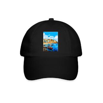 St Ives England Uk Vintage Reiseplakat Souvenir - Baseballkappe - Schwarz/Schwarz - Vorne