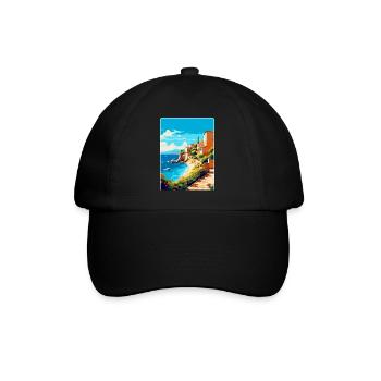 Costa Brava Spanien Vintage Reiseplakat Souvenir - Baseballkappe - Schwarz/Schwarz - Vorne