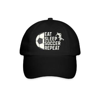 Eat. Sleep. Soccer. Repeat. – Für alle Fußballfans - Baseballkappe - Schwarz/Schwarz - Vorne