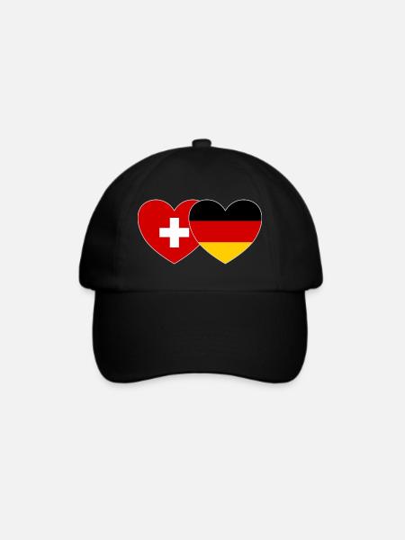 Schweiz Deutschland Flagge Herz - Baseballkappe - Schwarz/Schwarz