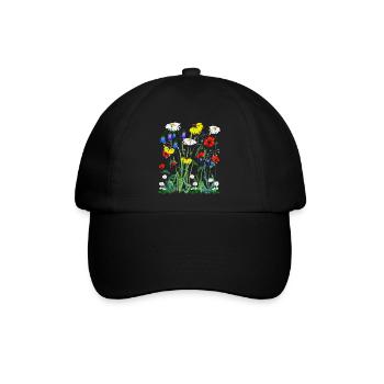 Blume Wildblumenwiese Wiese Wildwiese Blumen - Baseballkappe - Schwarz/Schwarz - Vorne