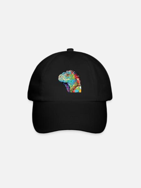 Leguan Buntes Aquarell Tier Haustier Illustration - Baseballkappe - Schwarz/Schwarz