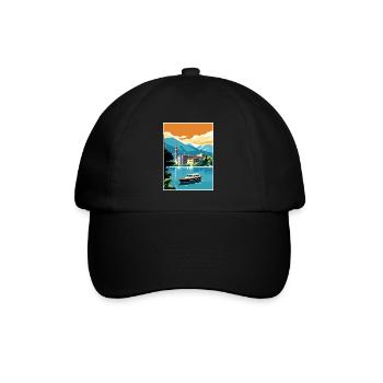 Comer See Italien Dekoration Vintage Reiseposter - Baseballkappe - Schwarz/Schwarz - Vorne