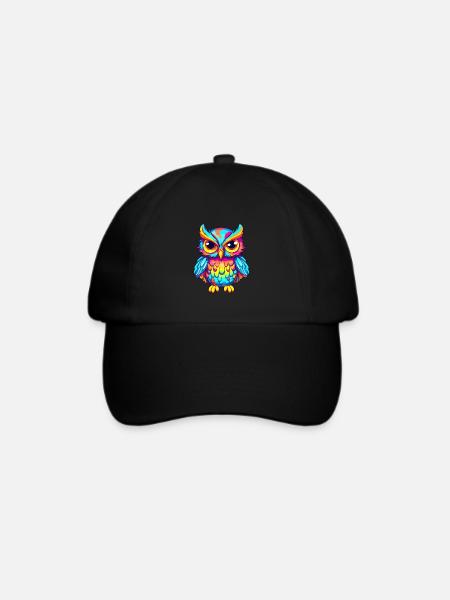 Eule buntes Aquarell Cartoon Kawaii Tier - Baseballkappe - Schwarz/Schwarz