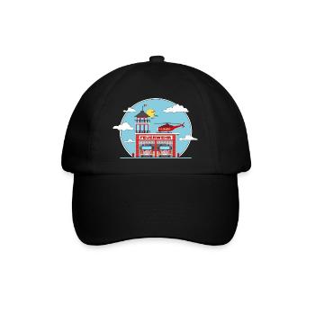 Feuerwehrstation Hubschrauber und Feuerwehrauto - Baseballkappe - Schwarz/Schwarz - Vorne