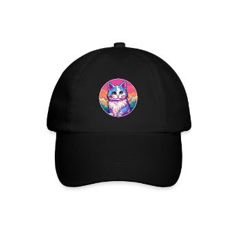 Bambino Katze Bunte Karikatur Aquarell Illustrati - Baseballkappe - Schwarz/Schwarz - Vorne